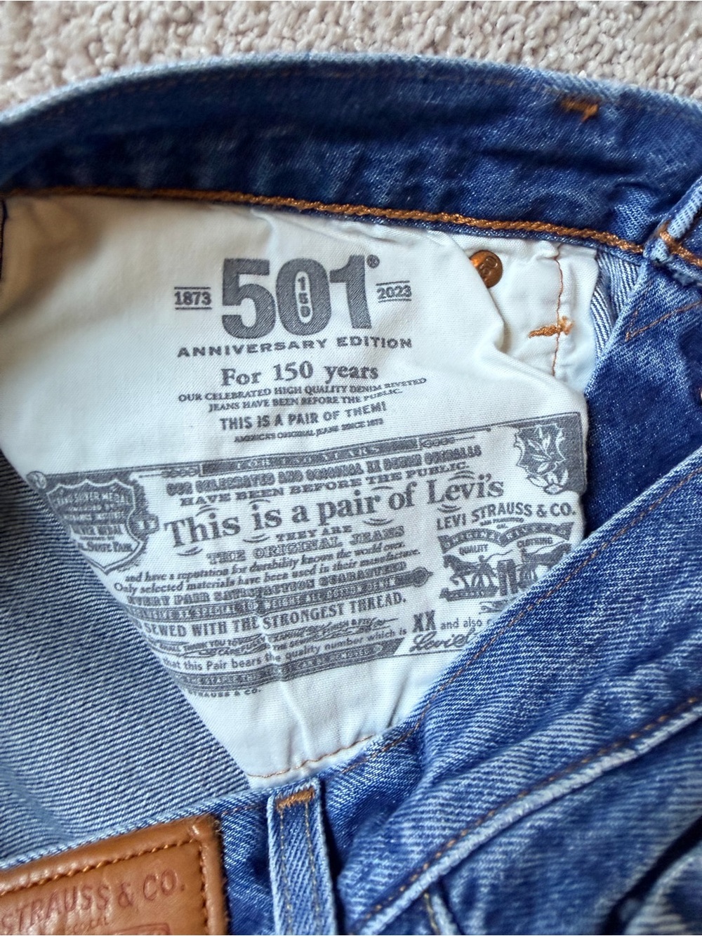 Levi’s 150th Anniversary Distressed Blue Denim Jeans - Picture 3 of 5